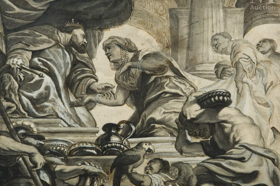 Ecole flamande du XVIIème siècle-Salomon et la reine de Saba d’après Rubens-img1