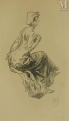 Jules CHERET (Paris 1836 - Nice 1932)-
Femme assise de dos-img1