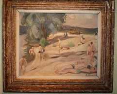 Robert LOTIRON  (Paris 1886- Rueil Malmaison1966)-Baigneurs en bord de Seine-img1