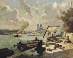 Henri BARNOIN (Paris 1882 - 1935)-Activités sur la Seine, avec vue sur Notre Dame-img1