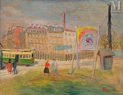 Maurice BLOND (Lodz 1899 - Clamart 1974)-Le tramway et le champ de foire-img1