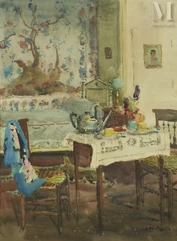 Louis Agricol MONTAGNE (Avignon 1879 - Paris 1960)-Le salon à la tenture chinoise-img1