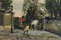 Gaston SEBIRE  (Saint Samson 1920-2001)-Deux personnages dans la rue, derrière le sacré cœur-img1