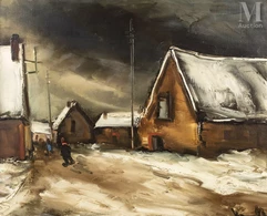 Maurice de VLAMINCK  (Paris 1876 - Rueil La Gadelière 1958)-Rue de village, neige-img1