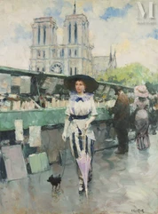 Victor GUERRIER (1893 - 1968)-Jeune femme se promenant devant les bouquinistes, à Paris-img1