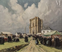 Henri BARNOIN (Paris 1882 - 1935)-Femmes au marché en Bretagne-img1