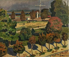 Henri de SAINT- DELIS  (Marconne 1878 - Honfleur 1949)-Le jardin public et le semaphore, Honfleur-img1