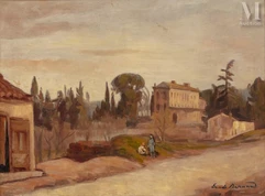 Emile BERNARD  (Lille 1868 - Paris 1941)-Personnages en conversation dans un paysage-img1