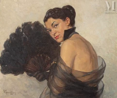 Victor GUERRIER (1893 - 1968)-Femme à l'éventail-img1
