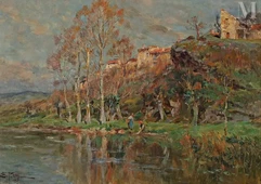 Edmond PETITJEAN (Neufchâteau 1844 - Paris 1925)-Lavandières en bord de rivière-img1