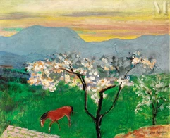 Jules Léon FLANDRIN (Corenc 1871-1947)-Cheval sous les pommiers en fleurs-img1