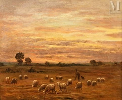 Paul CHAIGNEAU (1879-1938)-Bergers et ses moutons, plaine de Barbizon-img1