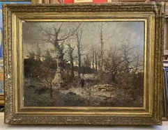 Ecole FRANCAISE du XIX ème siècle dans le goût de Theodore ROUSSEAU-Personnage dans le bois-img1