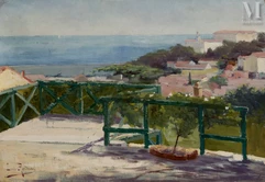 Louis RANDAVEL (Bône 1869 - Douera 1947)-Terrasse en bord de mer-img1