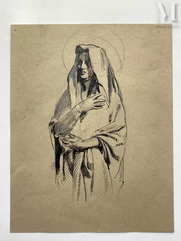 Robert POUGHEON (Paris 1886-1965)-Etude de Vierge-img1