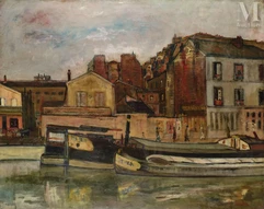 Abraham MINTCHINE (Kiev 1898- paris 1931)-Les péniches au canal Saint Martin-img1