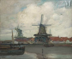 Richard E. MILLER (Saint Louis 1875 - Saint Augustine 1943)-Paysage de Hollande-img1