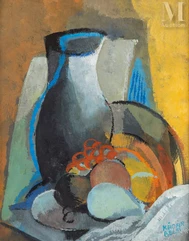 Attribute to Bela KADAR-Still life with pitcher and fruit-img1