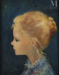 Lucien Philippe MORETTI (1922-2000)-Portrait de petite blonde au chignon-img1