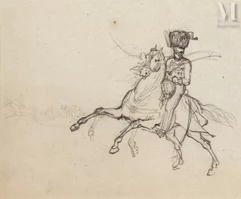 Léon COGNIET (Paris 1794 – 1880)-Hussard chargeant-img1