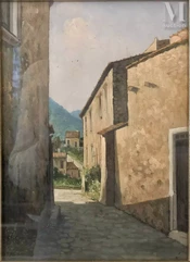 Ecole FRANCAISE du début du XX ème siècle-Une ruelle de village-img1
