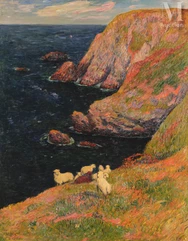 Henry MORET (Cherbourg 1856 - Paris 1913)-Falaises et moutons à Groix-img1