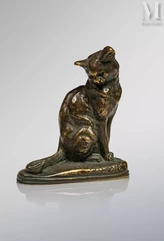 Emmanuel FRÉMIET (1824 - 1910)-"Chat assis tête tournée"-img1