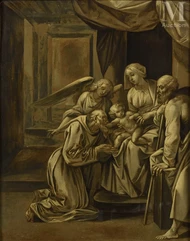 Giuseppe CESARI dit Il CAVALIER d'ARPINO (Arpino, 1568 - Rome, 1640)-La sainte Famille adorée par saint François avec un ange-img1