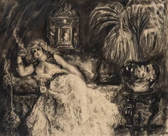 Louise Jeanne Aimée HERVIEU (Alençon 1878-Versailles 1954)-L'Odalisque fumant-img1
