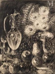 Louise Jeanne Aimée HERVIEU (Alençon 1878-Versailles 1954)-Fleurs et carafe-img1