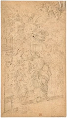 École italienne du début du XVIIIème siècle-Scène religieuse avec deux femmes et des enfants-img1