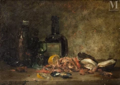 Denis Pierre BERGERET (1846-1910)-Composition aux huitres et aux crevettes-img1