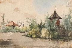 Hyacinthe ALCHIMOWICZ (1841 Szczucin-1897 Vilnius)-La tour près de la rivière-img1