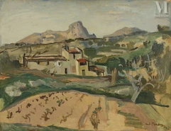 André PLANSON ( La Ferté sous Jouarre 1898-1981)-Paysage provençal, Saint Paul de Vence-img1