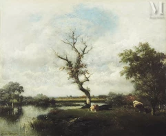 Jules DUPRE (Nantes 1811 - L'Isle Adam 1889)-Une rivière - Pâturages près de l'Oise-img1