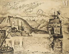 Paul SIGNAC (Paris 1863 - 1935)-Antibes. Soir, janvier 1914-img1