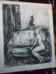 Louise Jeanne Aimée HERVIEU (Alençon 1878-Versailles 1954)-Femme nue assise dans un canapé-img1
