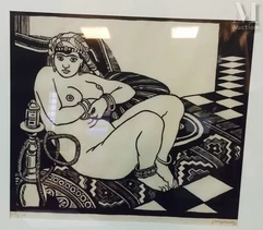 Jules MIGONNEY (1876-1930)-Fumeuse de narghilé.-img1