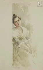 Antoine CALBET (Engayrac 1860 - Paris 1944)-
Jeune fille rêvant (étude)-img1