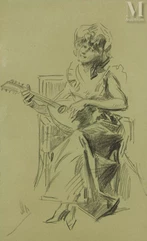 Jules CHERET  (Paris 1836- Nice 1932)-Joueuse de mandoline-img1