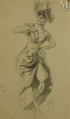 Jules CHERET (Paris 1836 - Nice 1932)-Femme au chapeau-img1