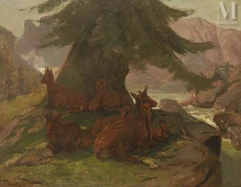 Rosa BONHEUR  (Bordeaux 1822- By 1899)-Chamois sous un sapin-img1