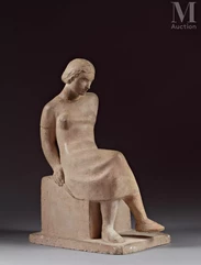 Joseph RIVIERE (Tours 1912 - 1961)-Femme assise vêtue, 1945-img1