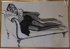 Pierre Laurent BRENOT (Né en 1913)-Femme sur canapé-img1