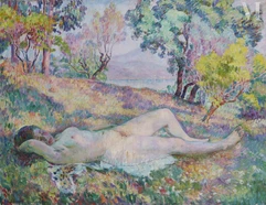 Henri LEBASQUE (Champigné 1865 - Le Cannet 1937)-La sieste à Saint Tropez, 1906-img1
