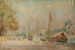 Albert LEBOURG (Montfort-sur-Risle 1849 - Rouen 1928)-Paris, le quai du Louvre, après midi de printemps-img1