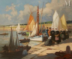 Henri BARNOIN (Paris 1882 - 1935)-Concarneau, Finistère, arrivée de la sardine, vers 1920-1930-img1