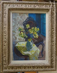Roger WORMS (1907 - 1980)-Bouquet de fleurs dans un intérieur-img1