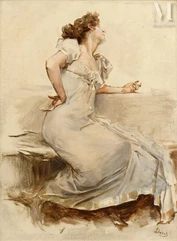 Jules CHERET (Paris 1836 - Nice 1932)-Femme en robe blanche-img1