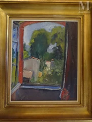 Edmond HEUZE (Paris 1884 - Paris 1967)-La fenêtre ouvrant sur le jardin-img1